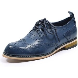 Mona Flying Blue Leather Perforated Brogue Women's Lace Up Oxfords, size 41 US 9